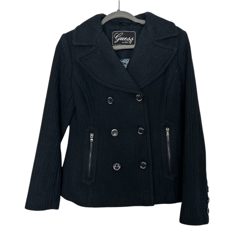 Guess Navy Blue Double-Breasted Peacoat Jacket